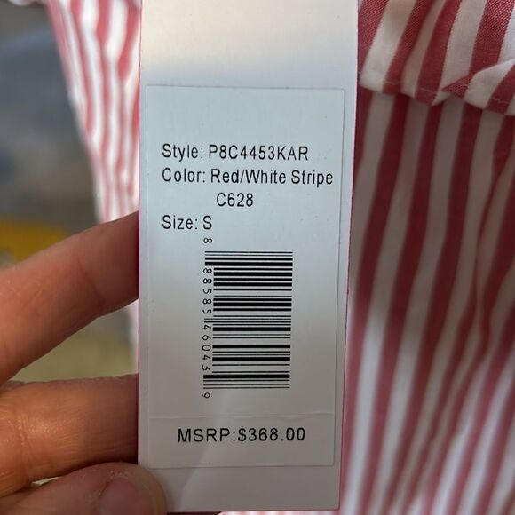 🆕 PARKER Cable Red & White Striped Off the Shoulder Floral Embroidered Dress‎ - Picture 6 of 7